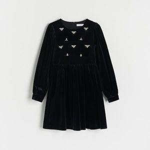 Reserved - Velurové šaty s ozdobou - Černý obraz