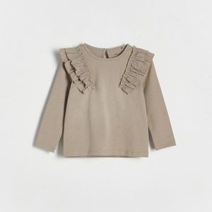 Reserved - Bavlněné tričko s dlouhými rukávy a volány - Khaki obraz