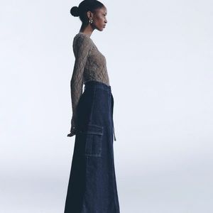Reserved - Džínová sukně s kapsami - Tmavomodrá obraz