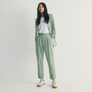 Reserved - Jednobarevné kalhoty se zavazováním - Zelená obraz