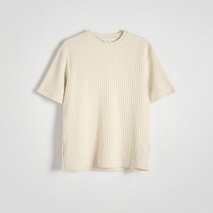 Reserved - Žebrované tričko komfort - Krémová obraz