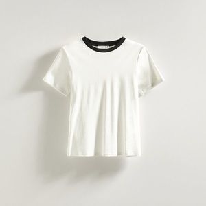 Reserved - Tričko s kontrastním lemováním - Bílá obraz