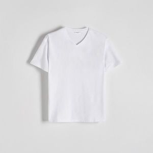 Reserved - Tričko střihu slim s výstřihem do V - Bílá obraz