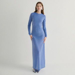 Reserved - Lesklé šaty s řasením. - Modrá obraz
