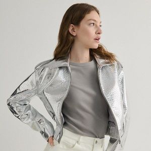 Reserved - Metalizovaná bunda z napodobeniny kůže - Stříbrná obraz