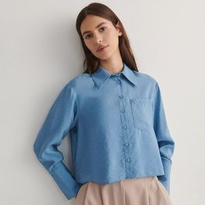 Reserved - Košile z lesklé látky - Modrá obraz