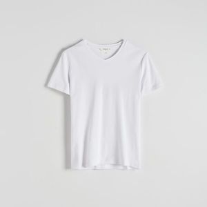 Reserved - Tričko střihu slim s výstřihem do V - Bílá obraz