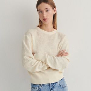 Reserved - Strukturální svetr s bavlnou - Krémová obraz