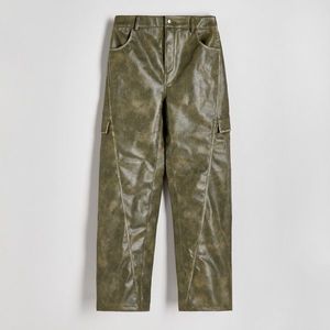 Reserved - Koženkové cargo kalhoty - Zelená obraz
