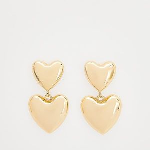 Reserved - Pozlacené závěsné náušnice ve tvaru srdce - Zlatá obraz