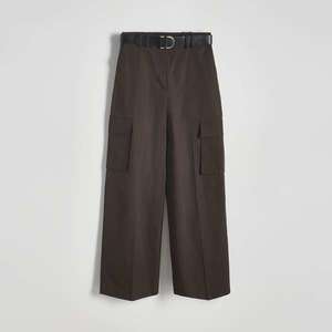 Reserved - Kalhoty s širokými nohavicemi a páskem - Hnědá obraz