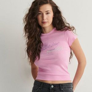 Reserved - Tričko s potiskem se sepraným efektem - Růžová obraz