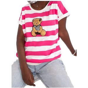 Bílo-růžové pruhované tričko s medvídkem obraz