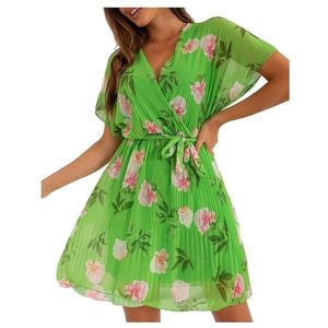 Světle zelené plisované květované šaty obraz
