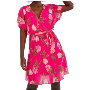 Tmavě růžové plisované květované šaty obraz