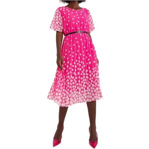 Tmavě růžové midi šaty s puntíky obraz