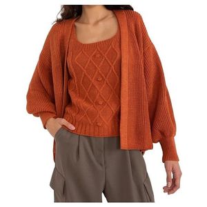 Tmavě oranžový pletený komplet topu a svetru obraz