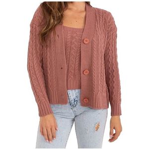 Tmavě růžový pletený komplet svetru a topu obraz