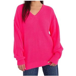 Neonově růžový oversize svetr s výstřihem obraz