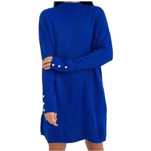 Modré žebrované pletené šaty s knoflíky obraz