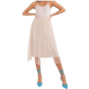 Světle béžové midi šaty s tylovou sukní obraz