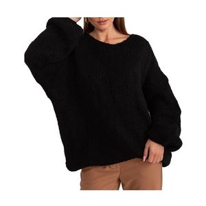 černý volný pletený svetr s výstřihem do v obraz