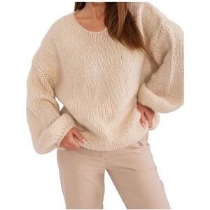 Světle béžový volný pletený svetr s výstřihem do v obraz