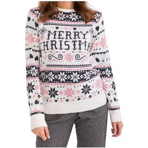 Bílo-růžový dámský svetr s vánočním vzorem obraz