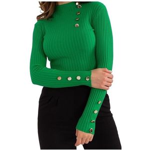 Zelený žebrovaný svetr s ozdobnými knoflíky obraz
