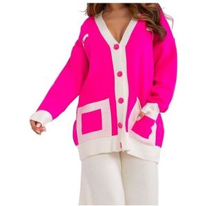 Růžovo-bílý komplet svetru a širokých kalhot obraz