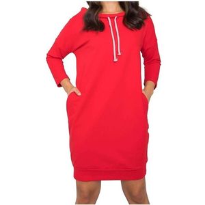 červené dámské mikinové šaty s kapsami obraz