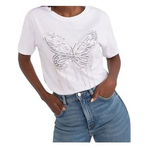 Bílé tričko s kamínkovým motýlkem obraz