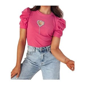 Růžové tričko s řasenými rukávy lerris obraz