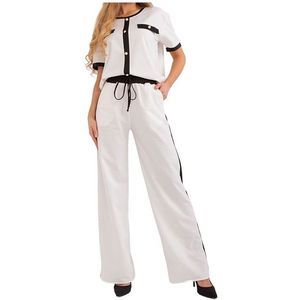 Bílé široké látkové kalhoty s postranním pruhem obraz