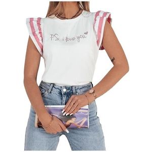 Bílé tričko s růžovými volánky na rukávu amouri obraz