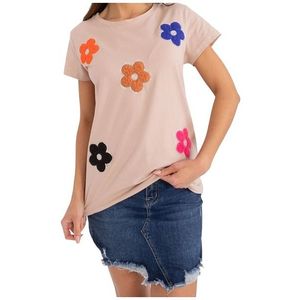 Béžové tričko s květinovou aplikací obraz