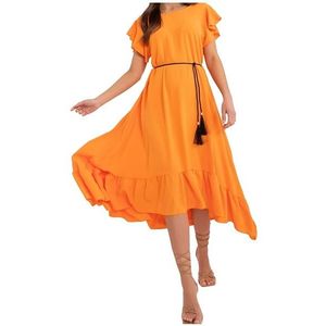 Světle oranžové volné midi šaty s obraz