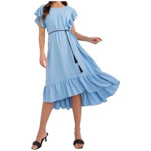Světle modré volné midi šaty s volánky obraz