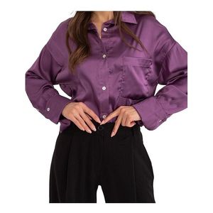 Tmavě fialová saténová košile s kapsou obraz