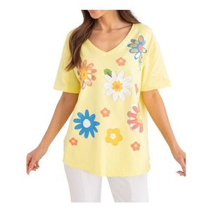 Světle žluté tričko s květinovým potiskem obraz