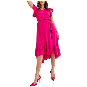 Tmavě růžové volné midi šaty s volánky obraz