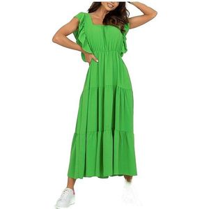 Světle zelené midi šaty s volánky na rukávech obraz
