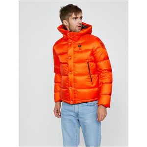 Oranžová pánská prošívaná péřová zimní bunda s kapucí Blauer obraz