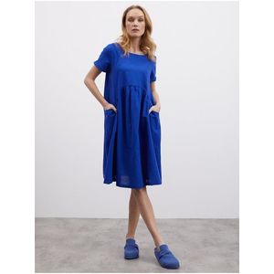 Modré dámské šaty s příměsí lnu ZOOT.lab Medeline obraz