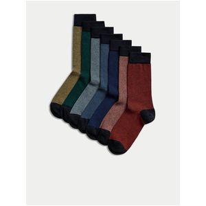 Sada sedmi párů pánských proužkovaných ponožek Cool & Fresh™ v červené, modré, zelené a khaki barvě Marks & Spencer obraz