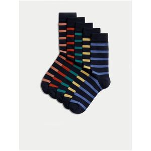 Sada pěti párů barevných pánských pruhovaných ponožek Marks & Spencer obraz