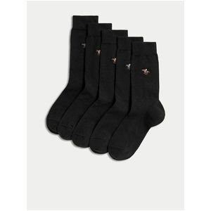 Sada pěti párů pánských ponožek s motivem dostihových koní v černé barvě Marks & Spencer obraz