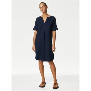 Tmavě modré dámské lněné midi šaty Marks & Spencer obraz