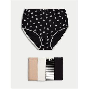Sada pěti dámských vzorovaných kalhotek v béžové, černé a bílé barvě Marks & Spencer obraz