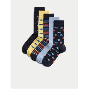 Sada pěti párů pánských vzorovaných ponožek v modré a žluté barvě Marks & Spencer Cool & Fresh™ obraz
